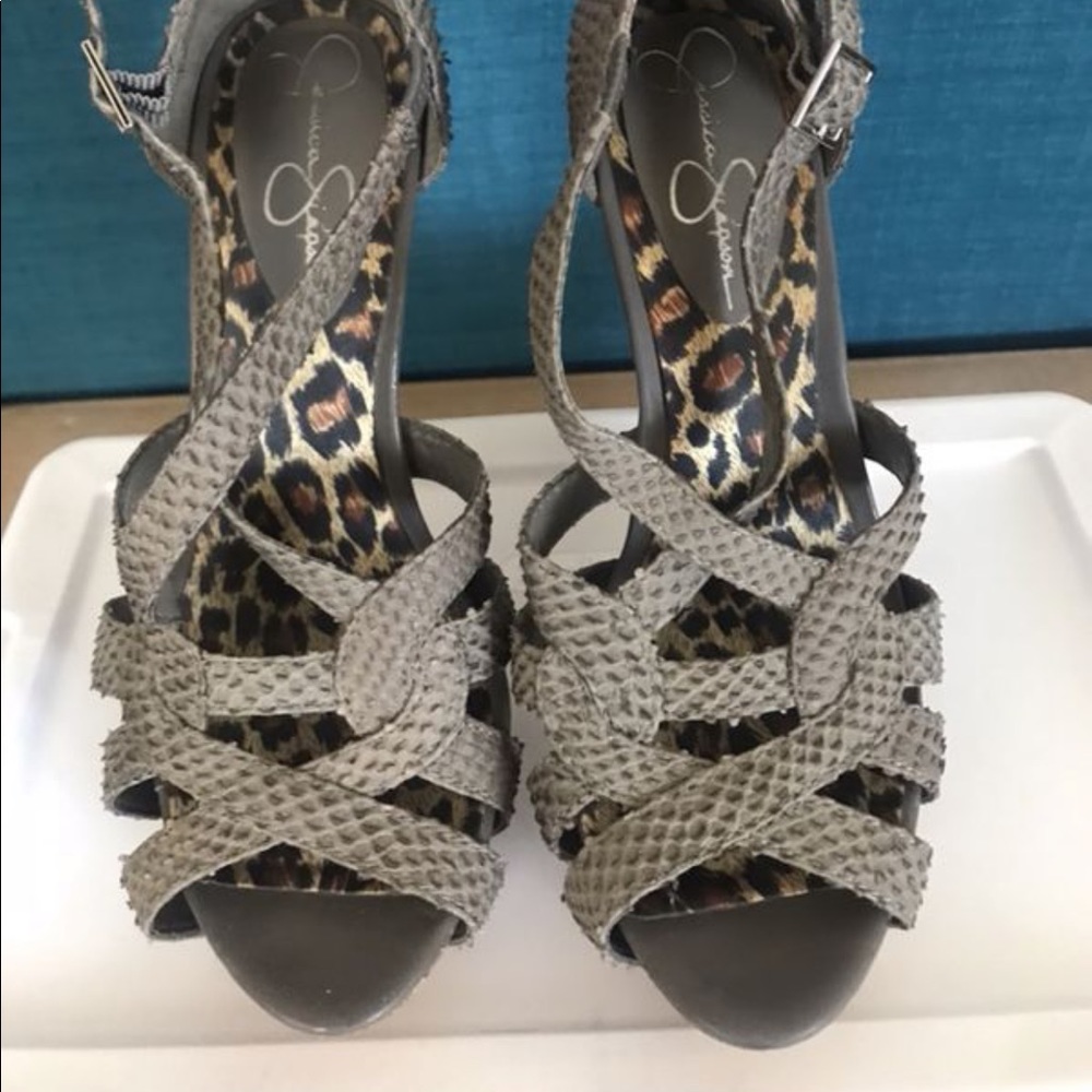 Gray strap heels